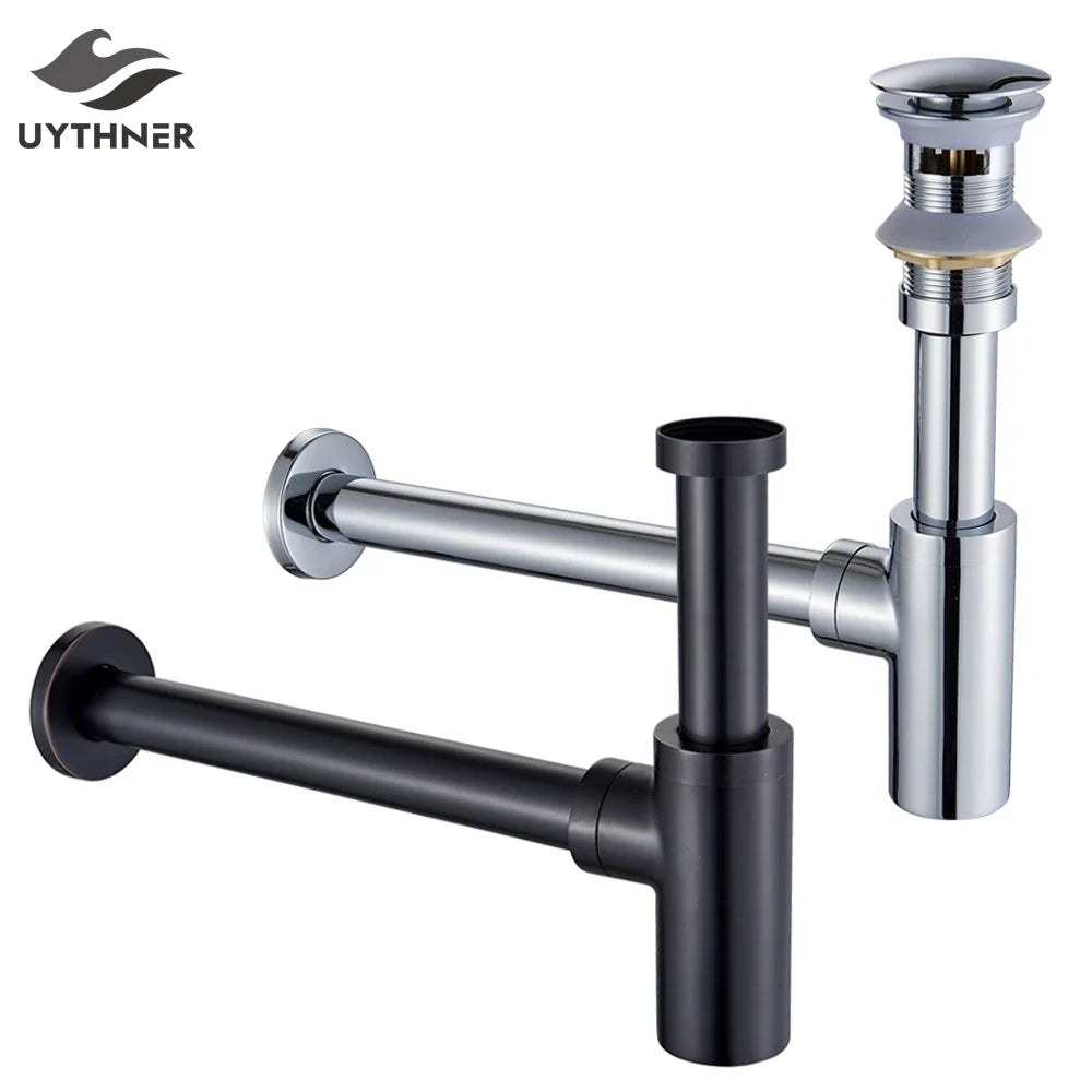 Afralia™ Bathroom Basin Sink Tap Bottle Trap Drain Kit Waste Pop Drain Chrome/Black/Bronze