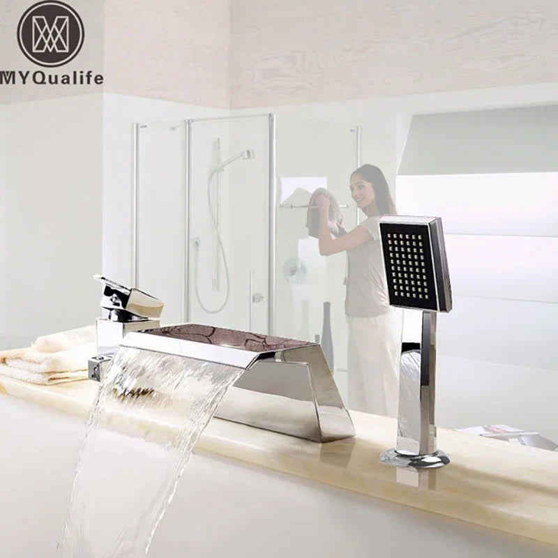 Afralia™ Waterfall Bathtub Faucet Single Handle Handheld Tub Mixer Taps Chrome