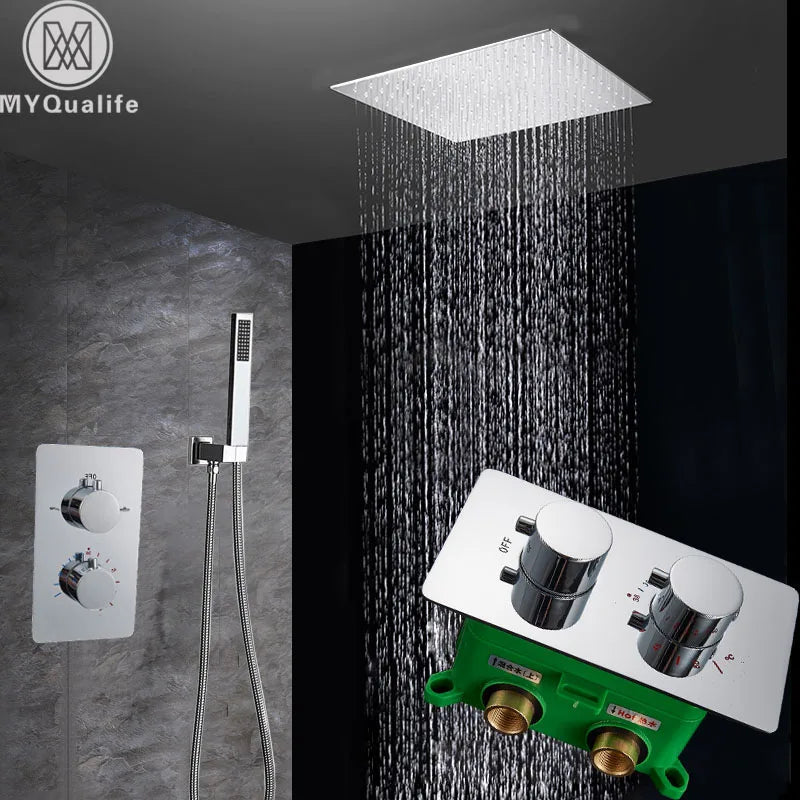 Afralia™ Chrome Thermostatic Shower Faucet with Dual Handle & Handshower