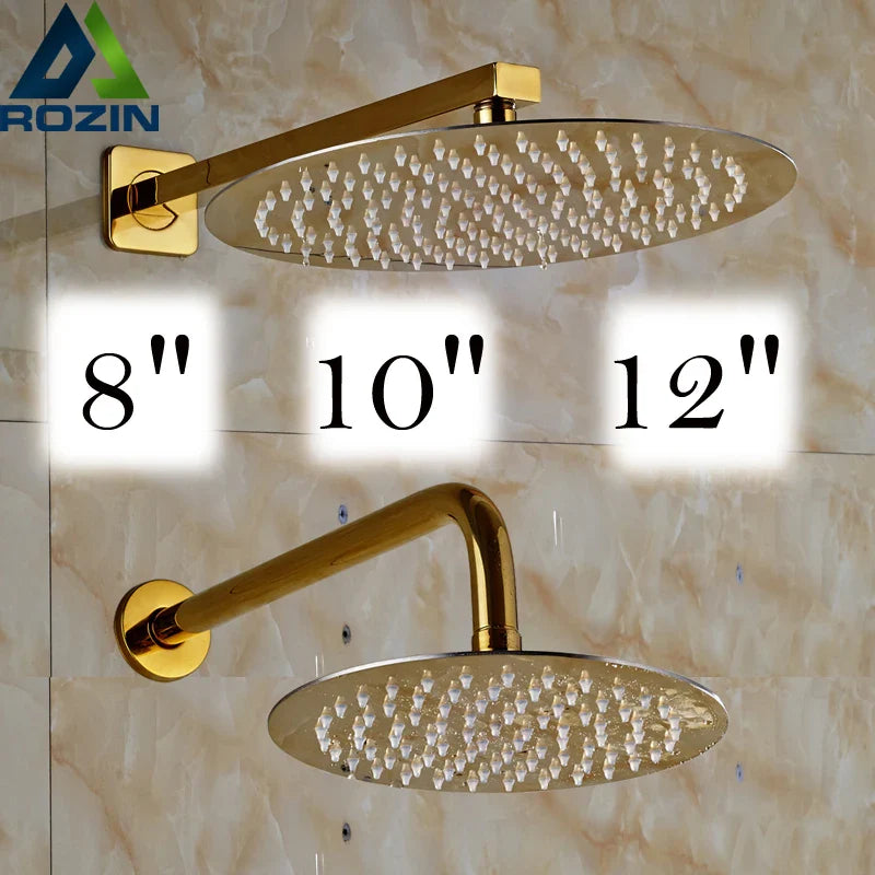 Afralia™ Golden Ultrathin Rainfall Shower Head Set with Wall Mount Brass Arm