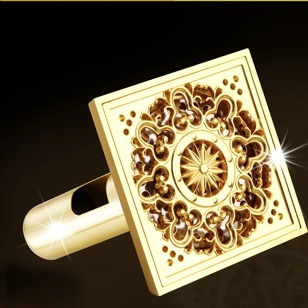 Afralia™ Golden Square Floor Waste Drain 4cm, Luxury Bathroom Shower Grate 10cm * 10cm