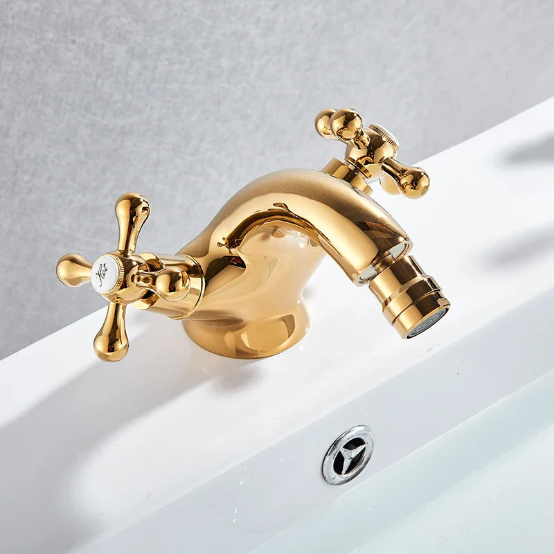 Afralia™ Dual Handle Bidet Faucet for Vessel Sink, Deck Mounted Water Mixer Tap