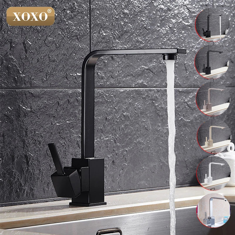 Afralia™ Polished Black Brass Swivel Kitchen Faucet 360° Rotating Mixer Tap