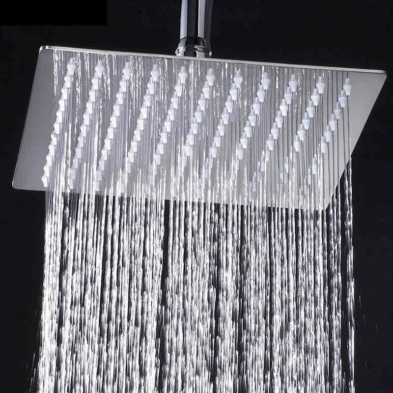 Afralia™ Ultrathin 8" Square Shower Head Set with Brass Arm and Stainless Steel Hose