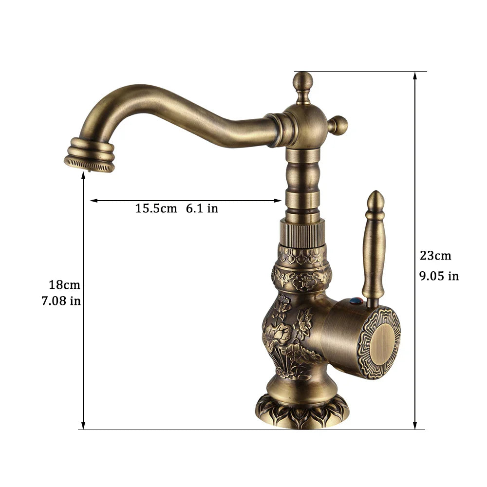 Afralia™ Antique Brass Basin Faucet with Single Handle Hot/Cold Mixer Taps Rotation AL-9966F