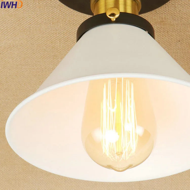 Afralia™ Vintage Industrial LED Ceiling Light for Living Room Bedroom - White Shade