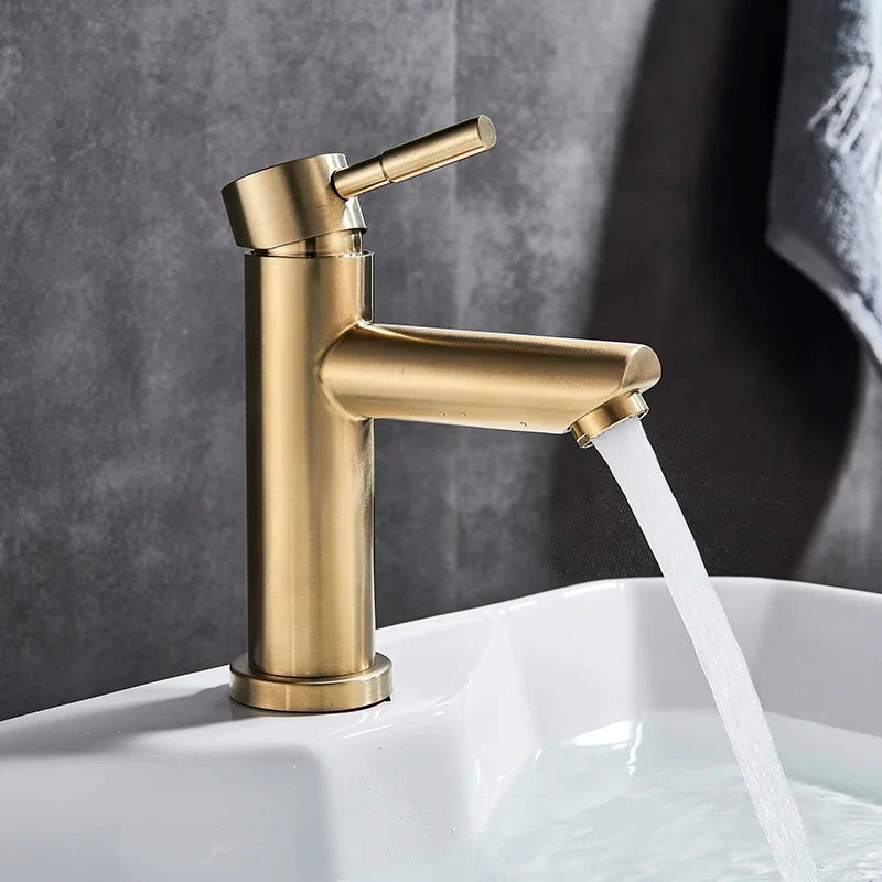 Afralia™ Brushed Gold Solid Brass Bathroom Faucet Single Handle Deck Mounted Tap