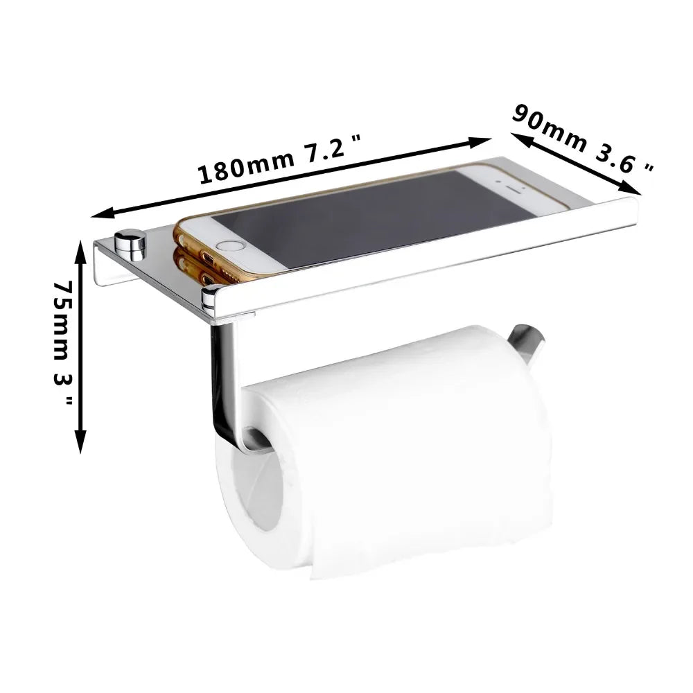Afralia™ Chrome Wall Toilet Paper Holder & Towel Rack Phone Storage