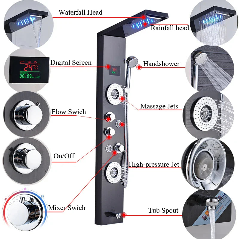 Afralia™ Luxury Shower Panel Shower Column Set for Bathroom
