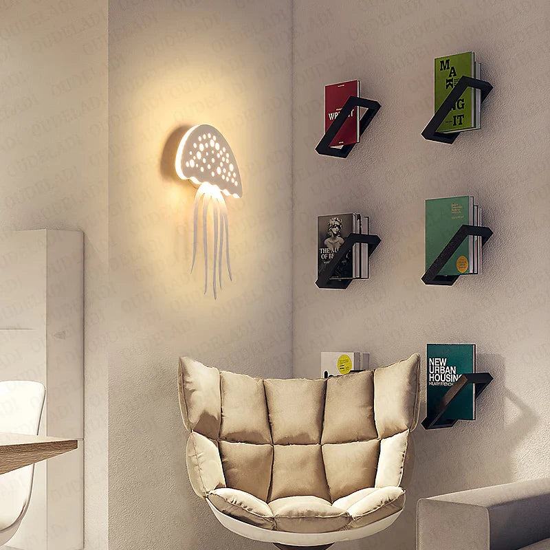 Afralia™ LED Jellyfish Wall Lamp for Modern Indoor Decor, Nordic Bedside Sconce