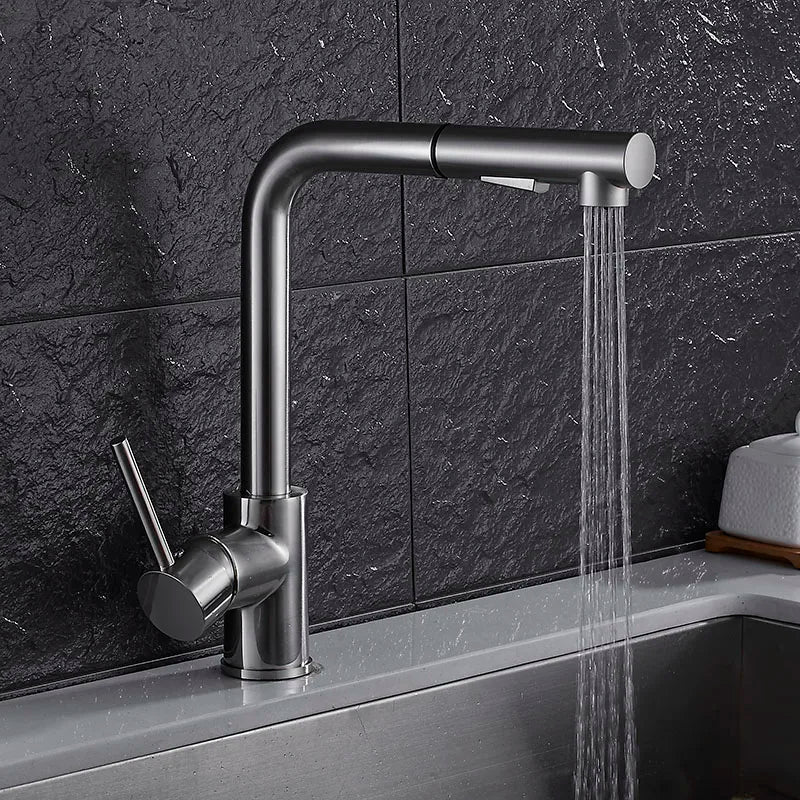 Afralia™ Brass Brushed Nickel Kitchen Faucet High Arch Swivel Pull Out Spray Mixer Tap