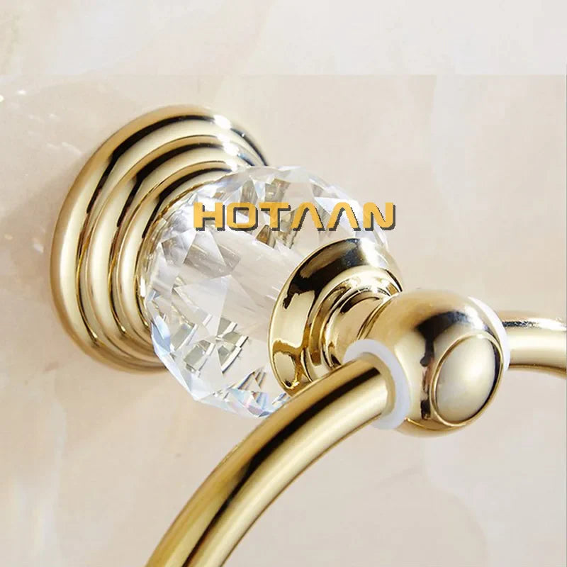 Afralia™ Golden Crystal Towel Ring Wall Mounted Bathroom Rack