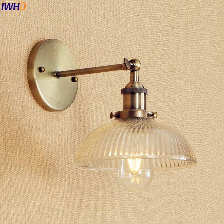 Afralia™ Antique Brass Industrial Swing Arm Wall Sconce - Vintage Glass Wall Light Fixtures