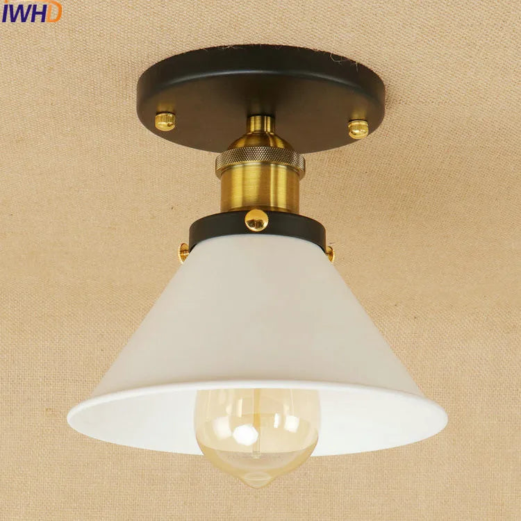 Afralia™ Vintage Industrial LED Ceiling Light for Living Room Bedroom - White Shade