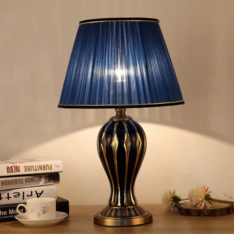 Afralia™ Hand Painted Antique Blue Ceramic Desk Lamp