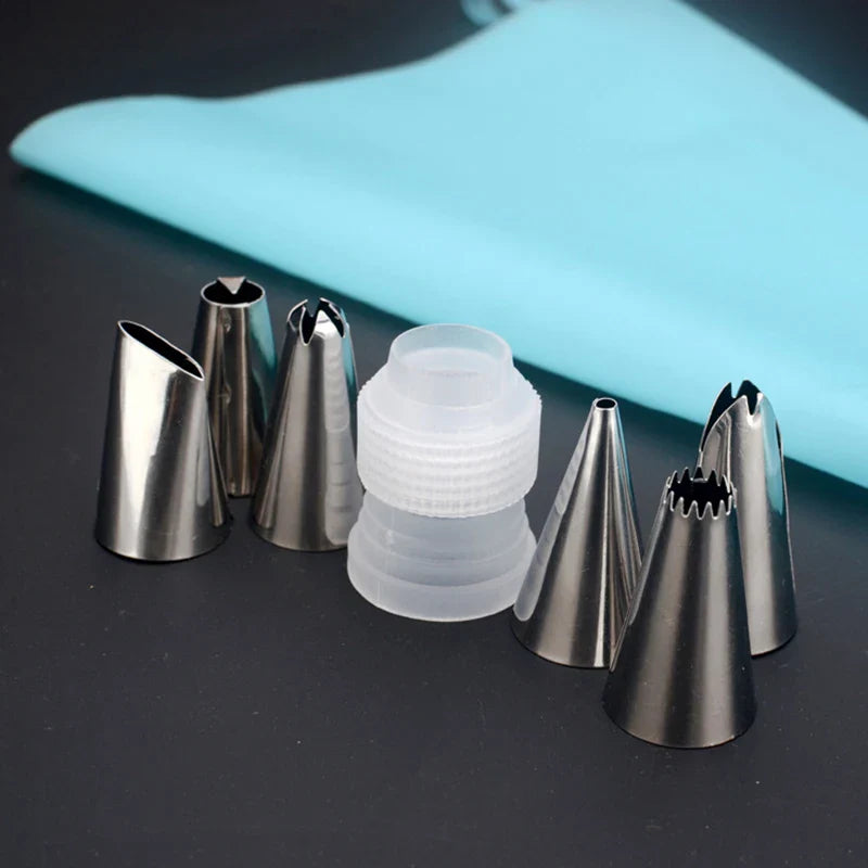 Afralia™ 8pc Silicone Piping Bag & 6pc Nozzle Set for Cake Decorating