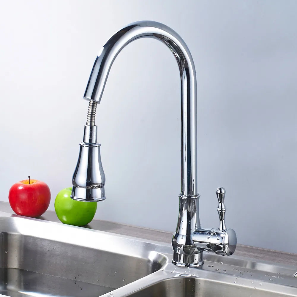 Afralia™ Brushed Nickel Pull Out Kitchen Faucet Single Lever Sprayer