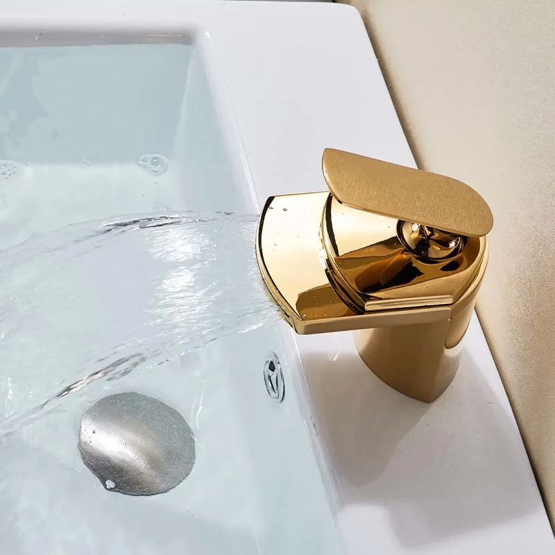 Afralia™ Golden Brass Waterfall Vessel Sink Faucet - Chrome Bathroom Vanity Tap