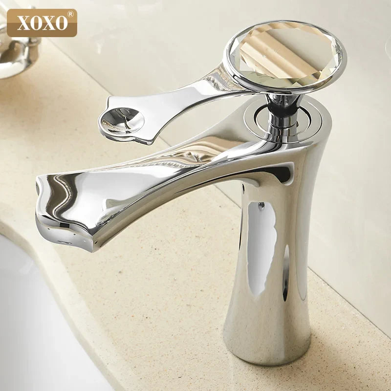 Afralia™ Diamond Golden Black Basin Faucet Single Handle Bathroom Sink Mixer Tap
