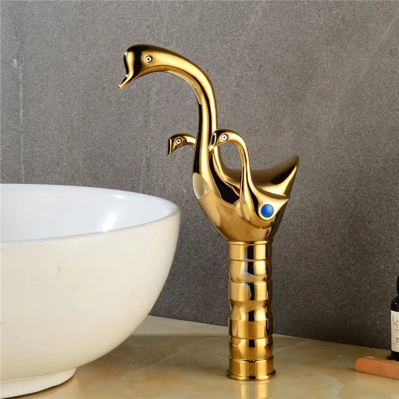 Afralia™ Swan Double Handle Gold/Rose Gold Basin Faucet
