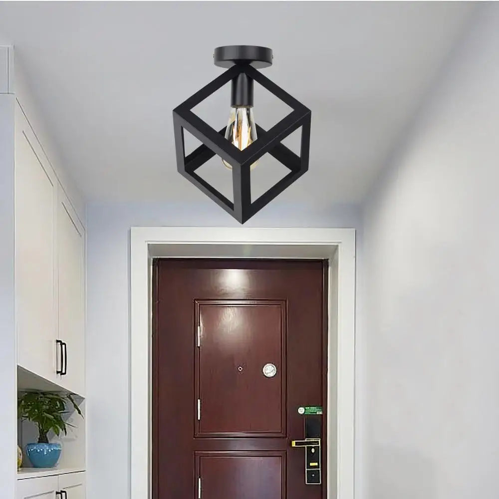 Afralia™ Vintage Industrial Black Iron LED Ceiling Light for Home Decor