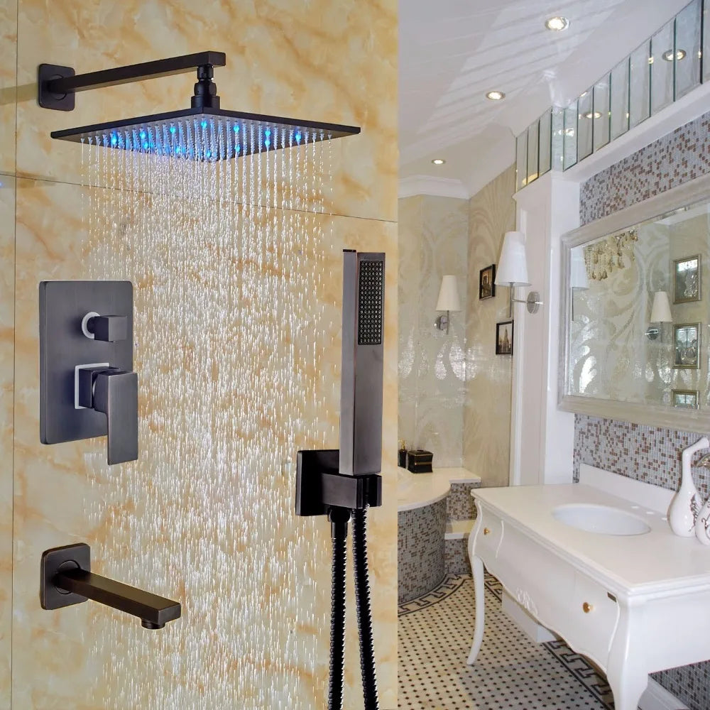 Afralia™ LED Rainfall Shower Set with Handheld Spray and Tub Spout