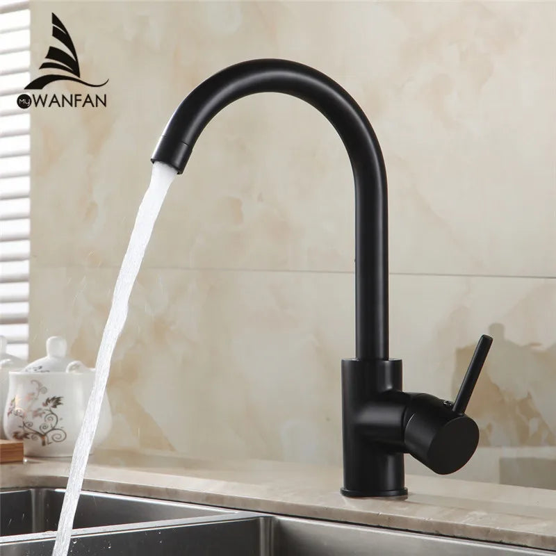 Afralia™ Brass Kitchen Faucet 360 Rotate Swivel Sink Mixer - Black, Single Hole