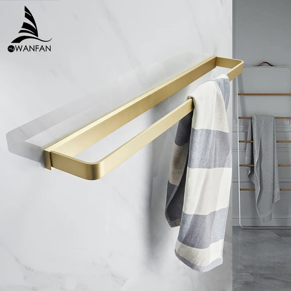 Afralia™ Gold Bath Hardware Set: Towel Ring, Toilet Brush Holder - WF-552200