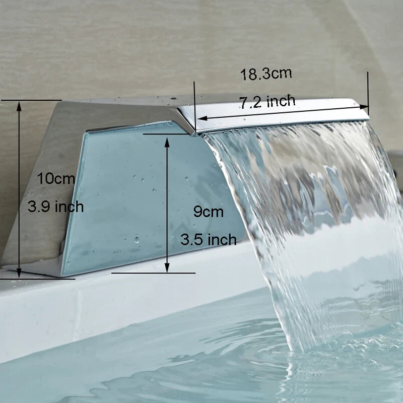 Afralia™ Chrome Waterfall Bathroom Spout - Deck Mount Brass Tub Faucet