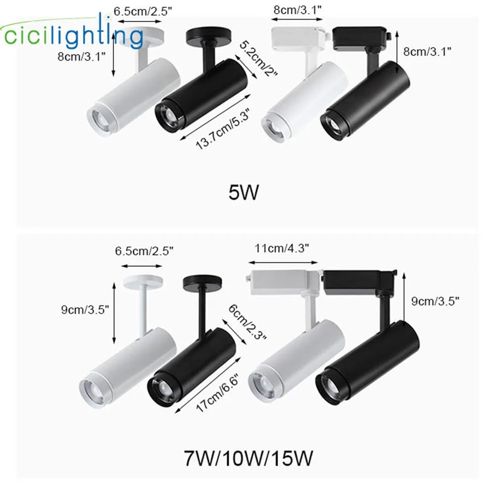 Afralia™ Adjustable Focus Industrial Black Track Spotlights