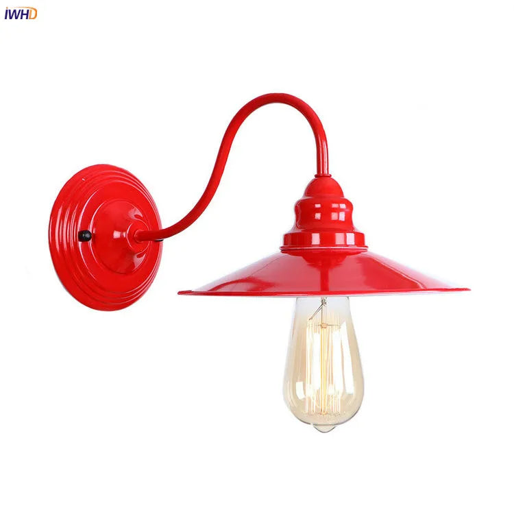 Afralia™ Red Metal Vintage LED Wall Light Retro Sconce for Bedroom Living Room