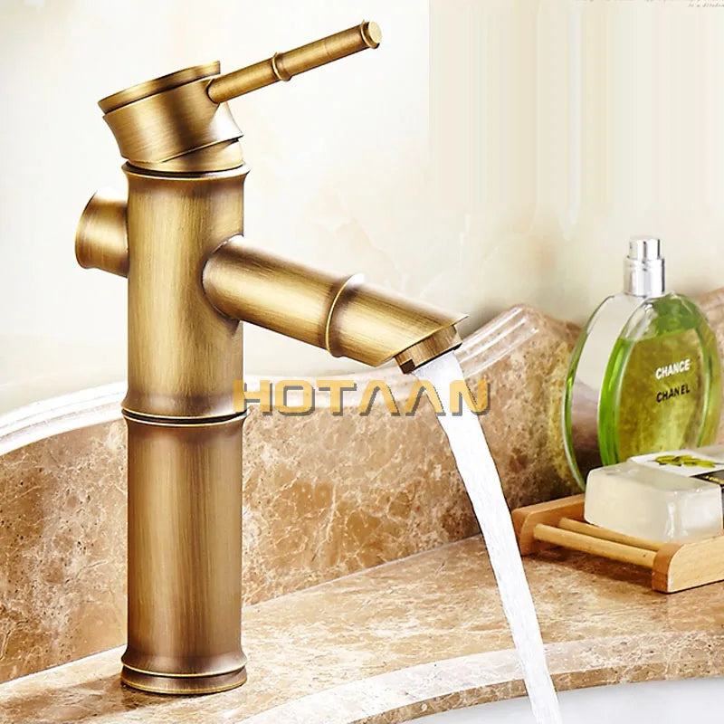 Afralia™ Antique Brass Bamboo Single Handle Basin Faucet