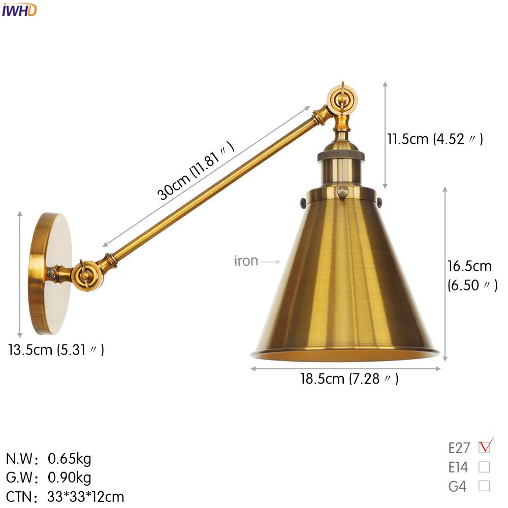 Afralia™ Loft Industrial LED Wall Light Swing Arm Antique Sconces