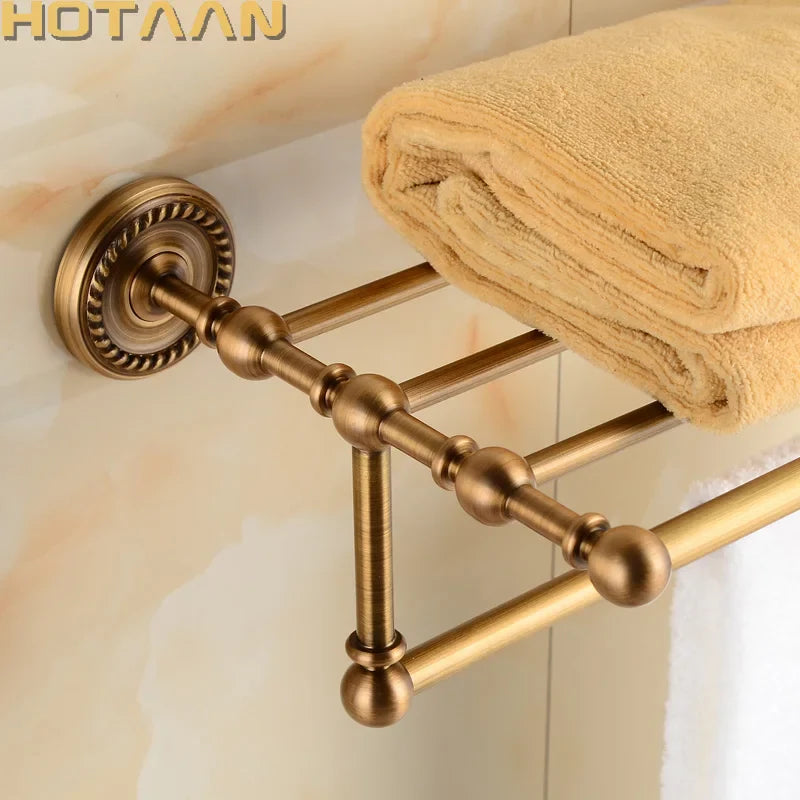Afralia™ Brass Towel Rack, Antique Brass Holder, 50cm Shelf, Bathroom Accessories
