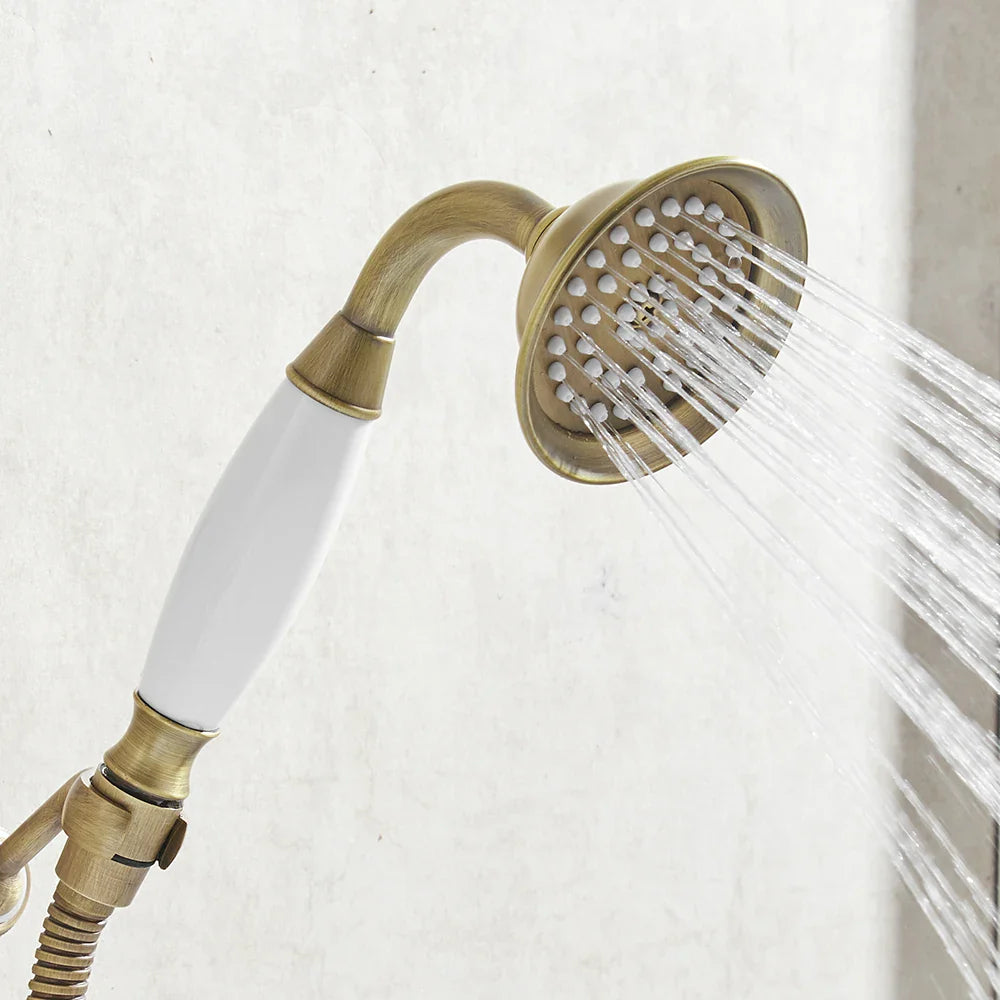 Afralia™ Antique Brass Hand Held Shower with Luxury Ceramics - Round Rainfall Faucet