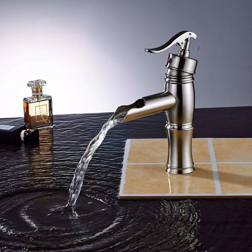 Afralia™ Waterfall Basin Faucet: Single Lever Brass Hot/Cold Vanity Sink Mixer Taps for Vessel Sink.