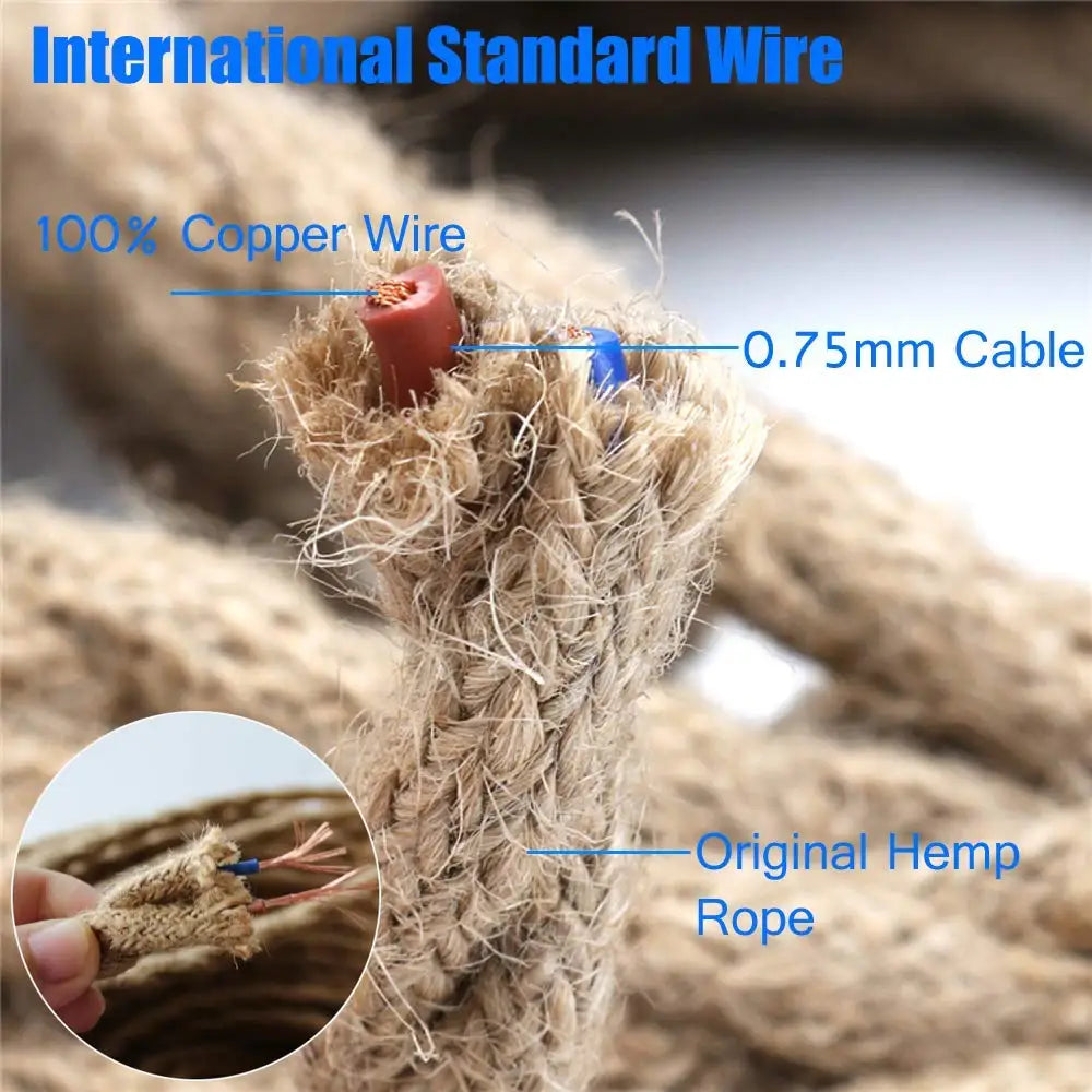 Afralia™ 2Core Copper Hemp Rope Woven Textile Wire Cable - Vintage Industrial Pendant Light Cord