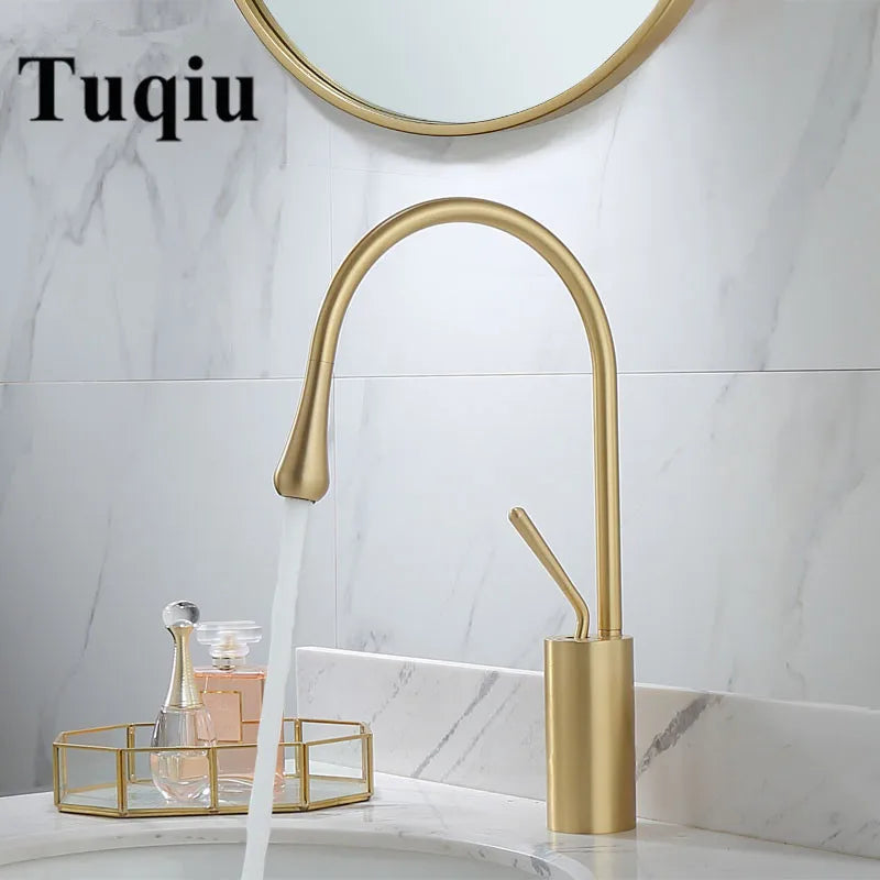 Afralia™ Brushed Gold/Black/White Basin Faucet with Single Handle Swivel Sink Water Crane