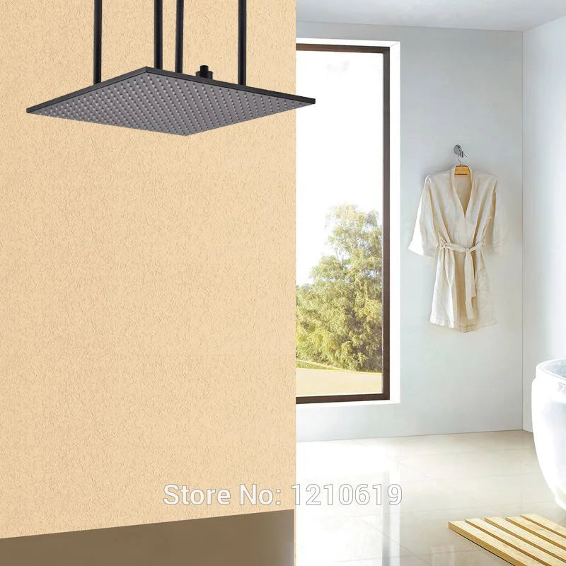 Afralia™ Matte Black 20" Luxury Rain Shower Head With Arm for Ceiling Mount