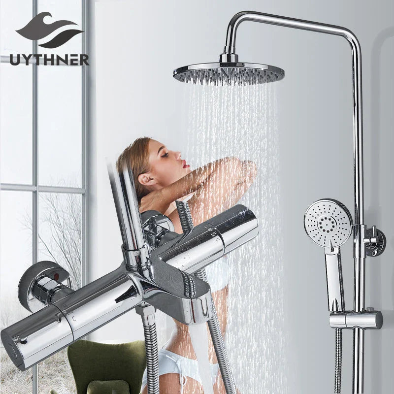 Afralia™ Thermostatic Rainfall Shower Mixer Set Chrome Wall Mounted Swivel Faucet