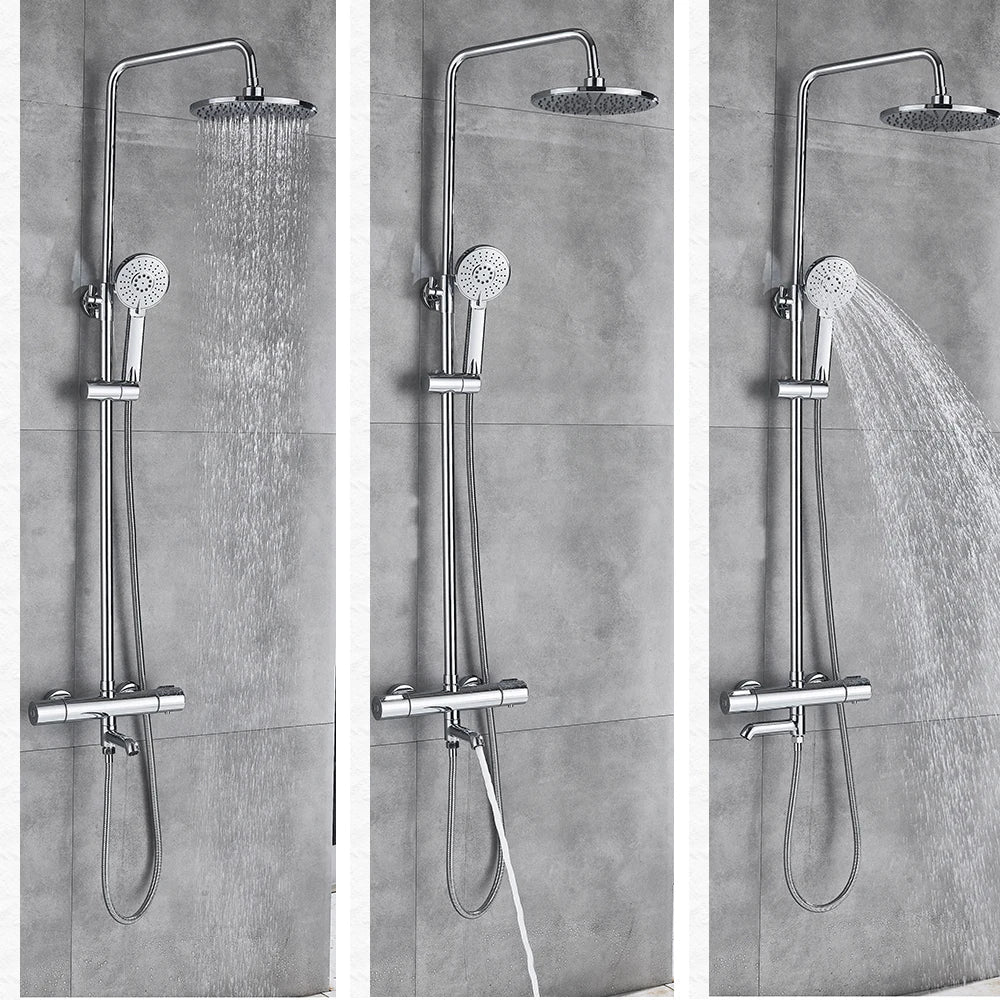 Afralia™ Chrome Thermostatic Rainfall Shower Set Wall Mount Rotate Watering Can Shower Faucet