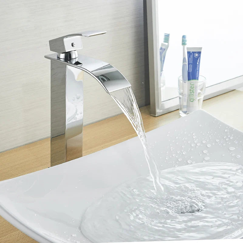 Afralia™ Rozin Waterfall Bathroom Sink Faucet - Polished Chrome Basin Mixer Tap