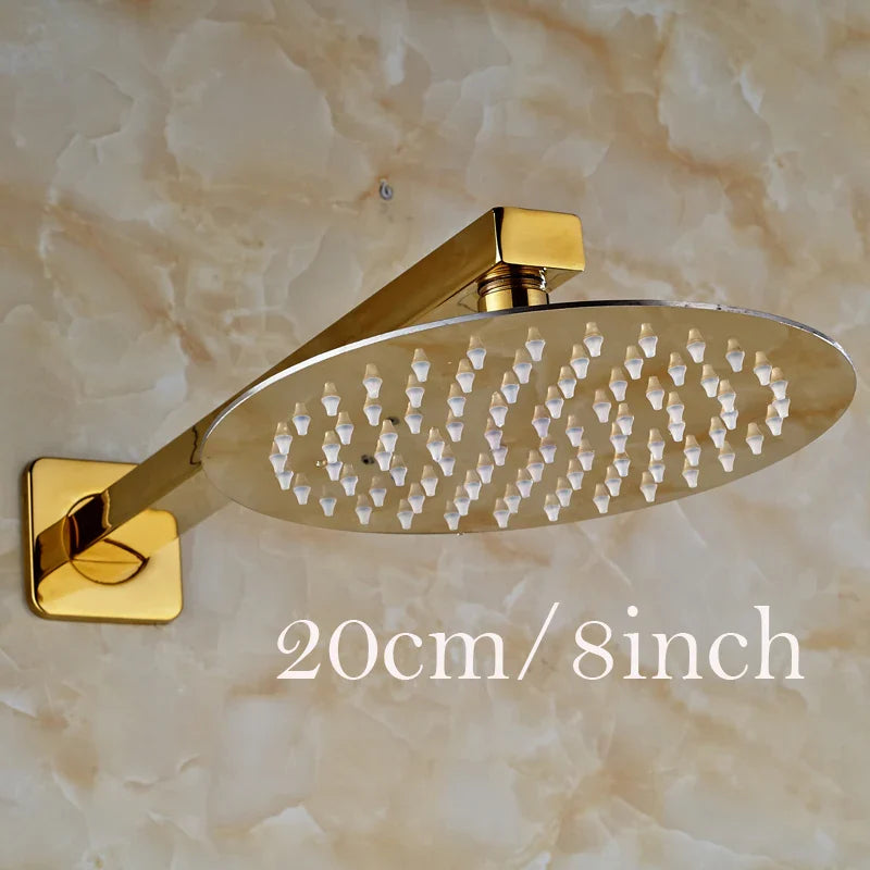 Afralia™ Golden Ultrathin Rainfall Shower Head Set with Wall Mount Brass Arm