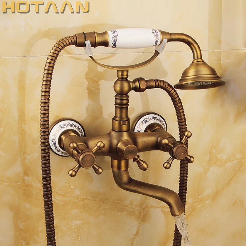 Afralia™ Antique Brass Hand-Held Shower Head Kit - Wall Mounted Shower Faucet