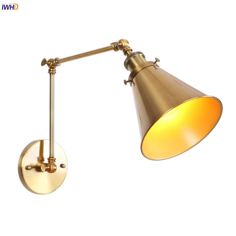 Afralia™ Gold LED Swing Arm Wall Lamp Industrial Decor Vintage Beside Stair Loft