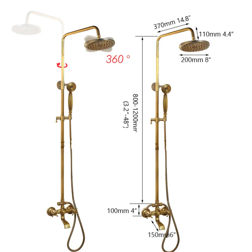Afralia™ Antique Brass Bathroom Shower Set with Hand Shower, Mixer Taps, Double Handles