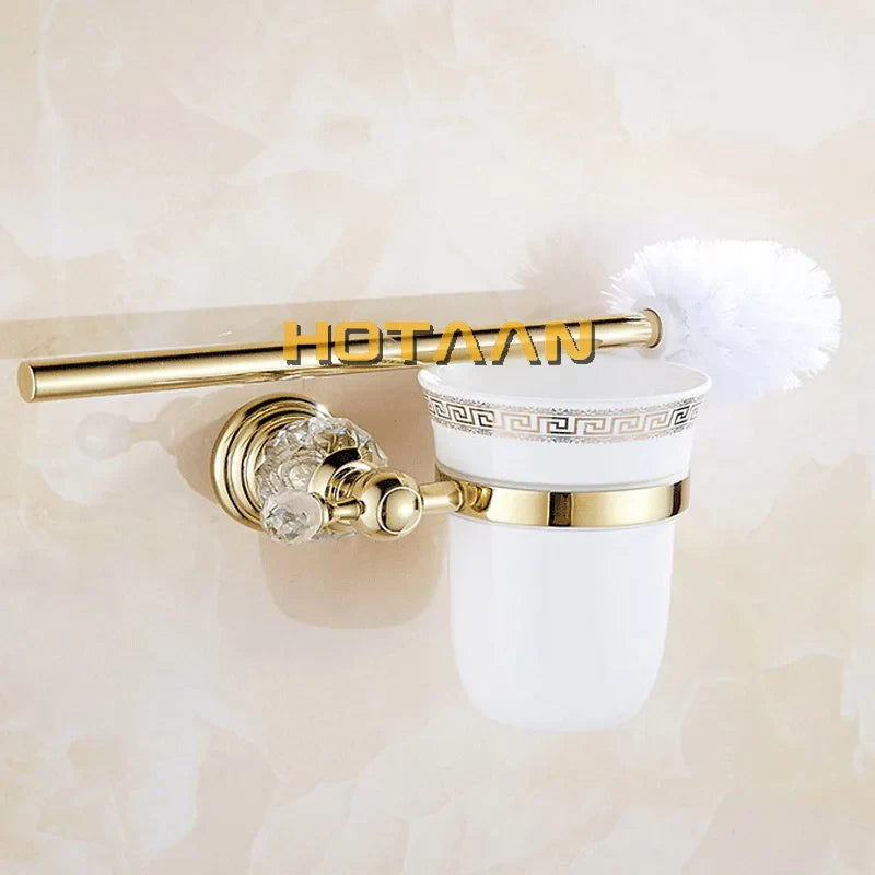 Afralia™ Gold Ceramic Wall Mount Toilet Brush Holder Standard Size