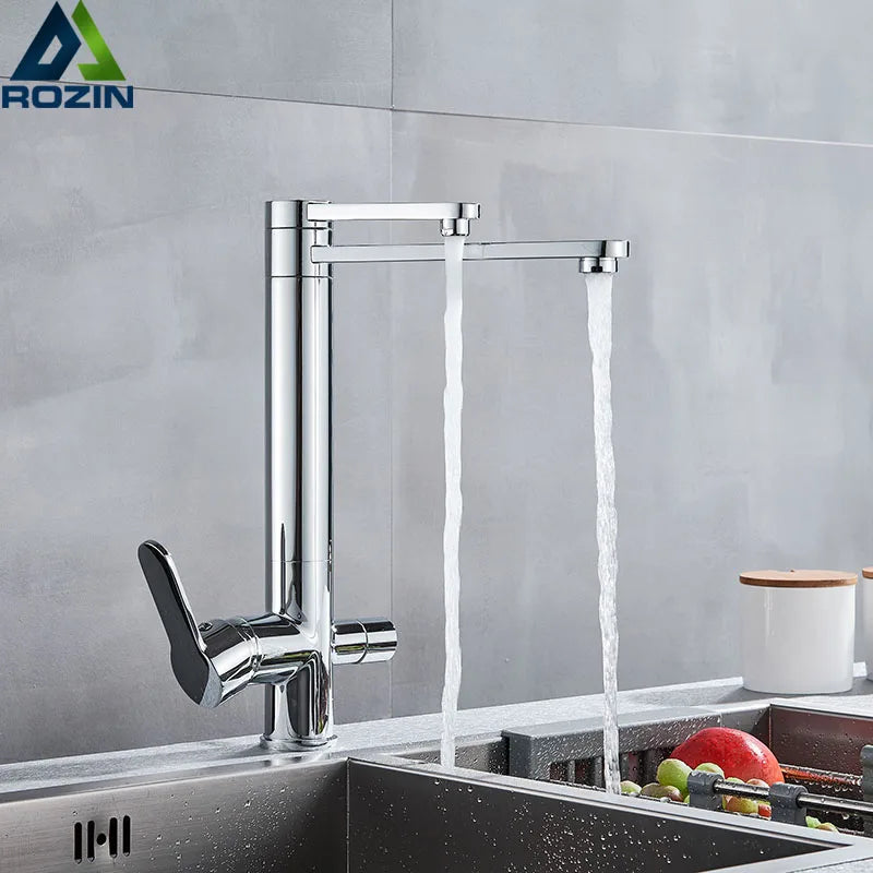 Afralia™ Chrome Purify Kitchen Faucet Dual Swivel Spout Mixer Tap Dual Water Outlet