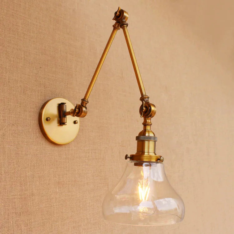 Afralia™ Brass Glass Ball Swing Arm Wall Light Vintage Industrial Lamp