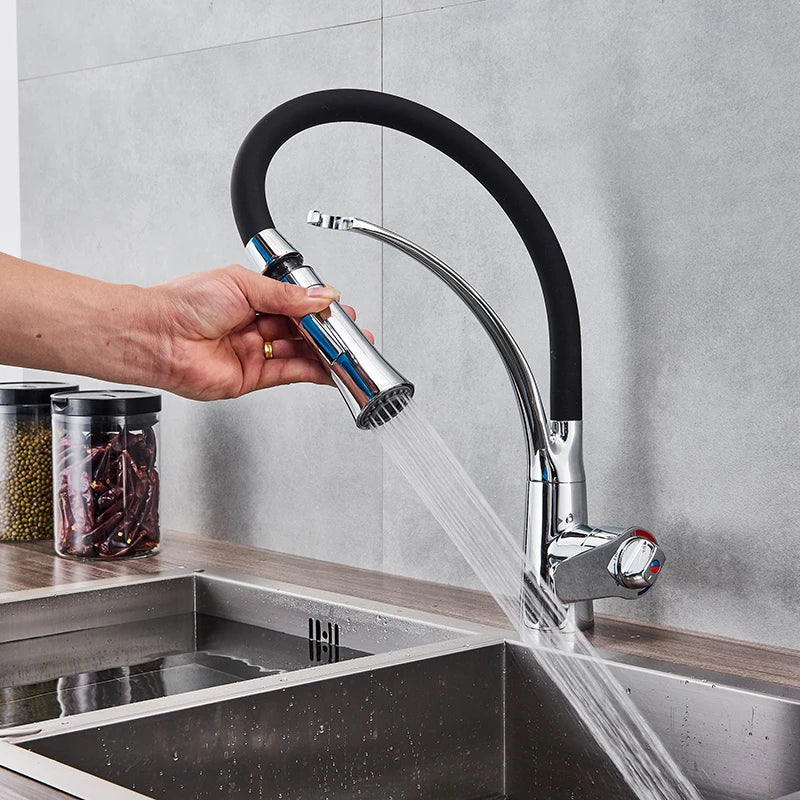 Afralia™ Chrome Kitchen Sink Faucet Swivel Pull Down Mixer Tap for Hot and Cold Water